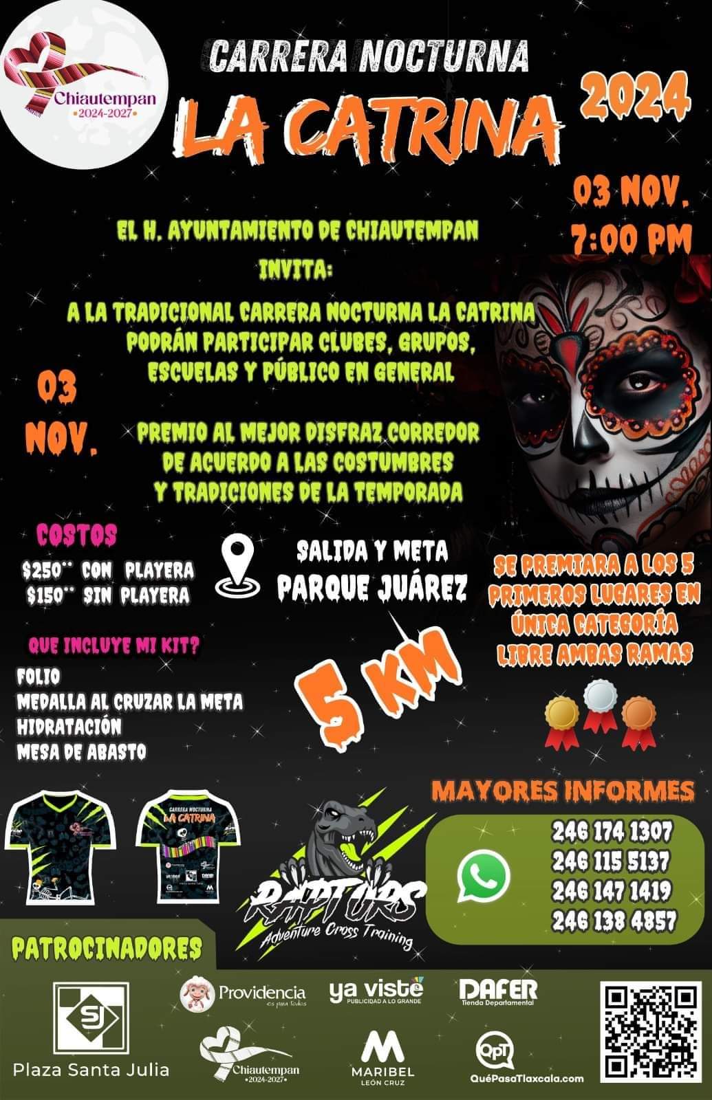 La carrera nocturna de 'La Catrina' se llevará a cabo en Chiautempan